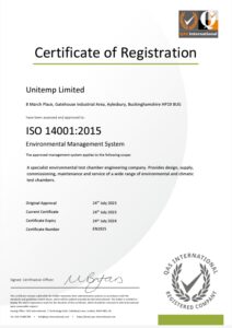 Unitemp ISO-14001 certificate